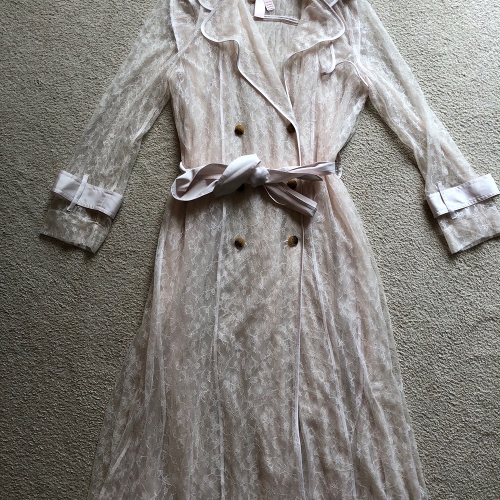 Victoria's Secret VS Ivory Blush Pink Lace Kimono Robe Bridal Sleepwear XS/S - Picture 2 of 12